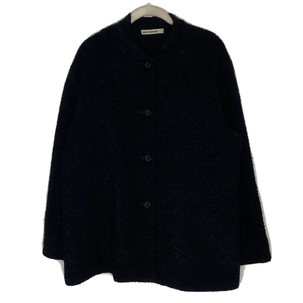 JOHN PATRICK Wool Blend Black Boucle Women's Button Jacket Size Large